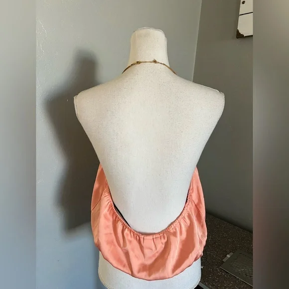 H&M Peach Satin Halter Camisole with Gold Strap - Picture 5 of 8